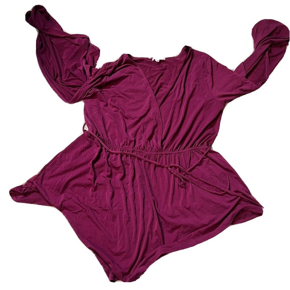 Persaya womens size 2XL Purple Blouse Top stretch Drawstring Long Sleeve